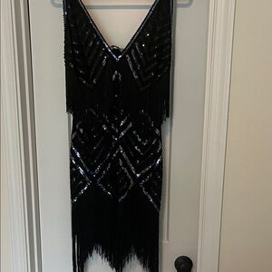 Chic Asymmetrical Black Sequin Dress